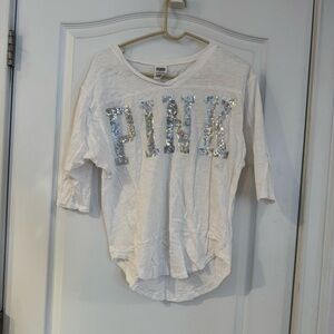 PINK Victoria's Secret White Sequin Long Sleeve Tee Size XS